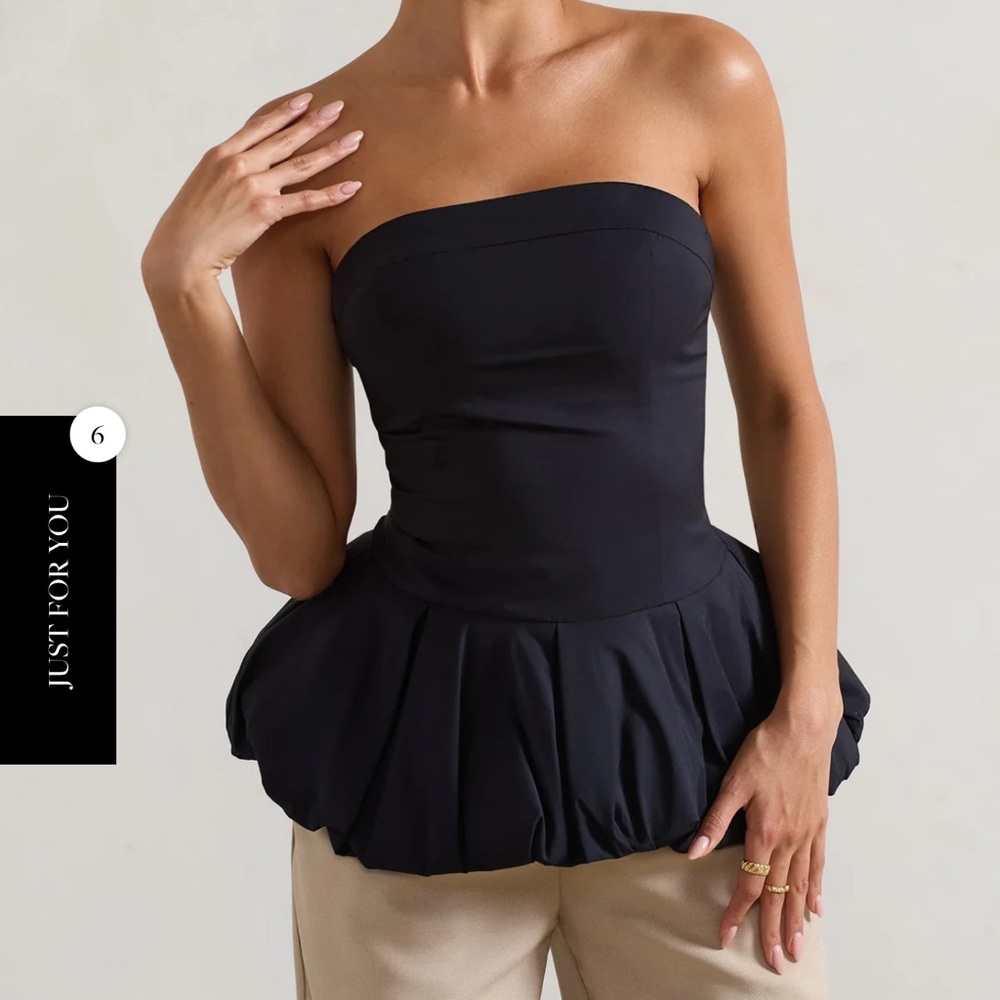 BLACK BANDEAU RUFFLE TOP